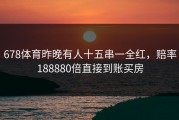 678体育昨晚有人十五串一全红，赔率188880倍直接到账买房