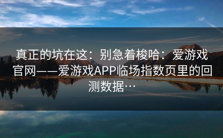 真正的坑在这：别急着梭哈：爱游戏官网——爱游戏APP临场指数页里的回测数据…