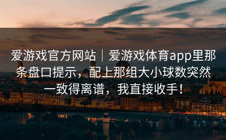 爱游戏官方网站｜爱游戏体育app里那条盘口提示，配上那组大小球数突然一致得离谱，我直接收手！