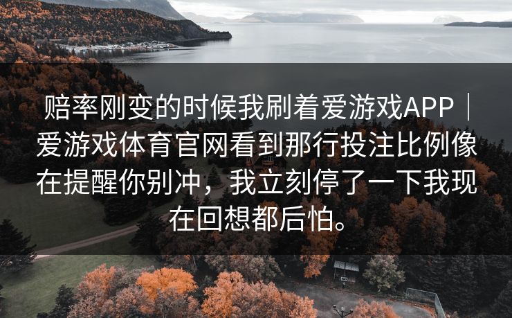赔率刚变的时候我刷着爱游戏APP｜爱游戏体育官网看到那行投注比例像在提醒你别冲，我立刻停了一下我现在回想都后怕。