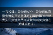 一夜没睡：爱游戏APP｜爱游戏体育资金流向页这条体育彩票数据被忽略太久：资金突然回流竟然看见资金在关键点撤退？